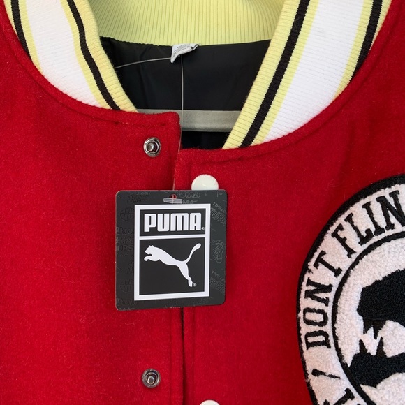Puma Reversible Varsity Jacket - wool blend- flame scarlet  -brand new - Picture 8 of 16